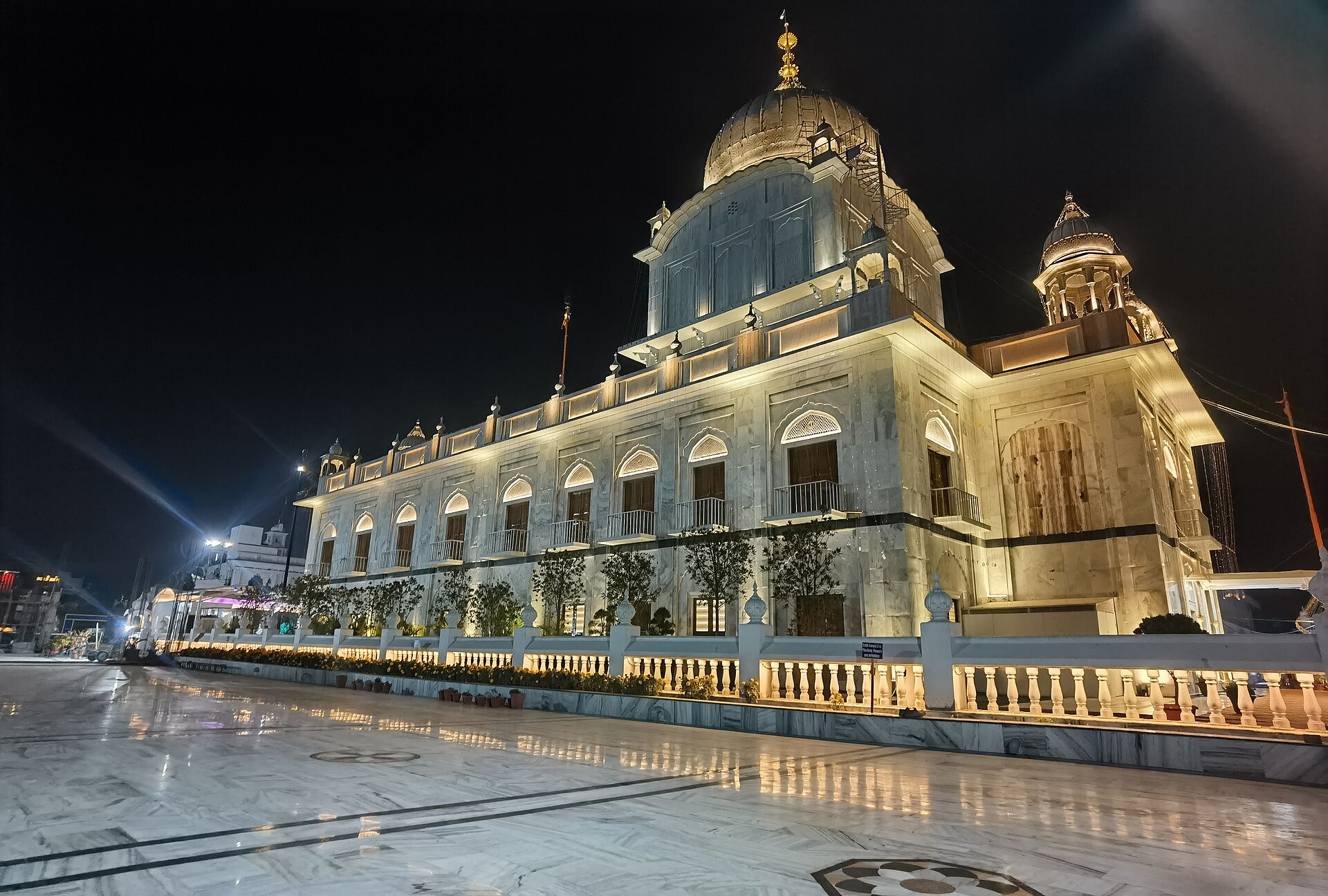 Gurdwara Paonta Sahib illuminated at night, Himachal Pradesh