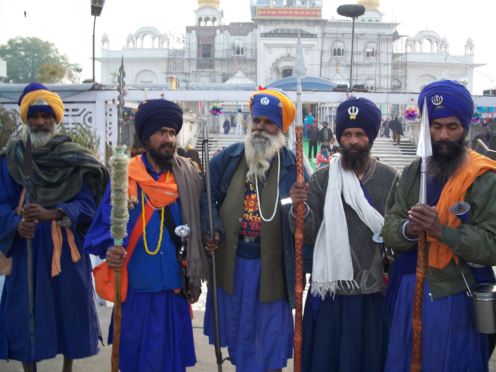 Nihang Singhs in traditional blue bana